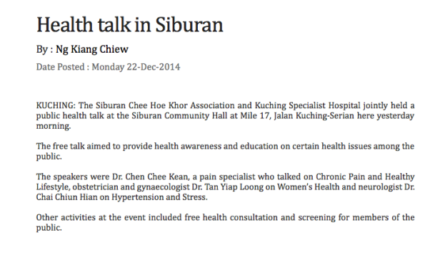 Siburan Health Talk 12/2014